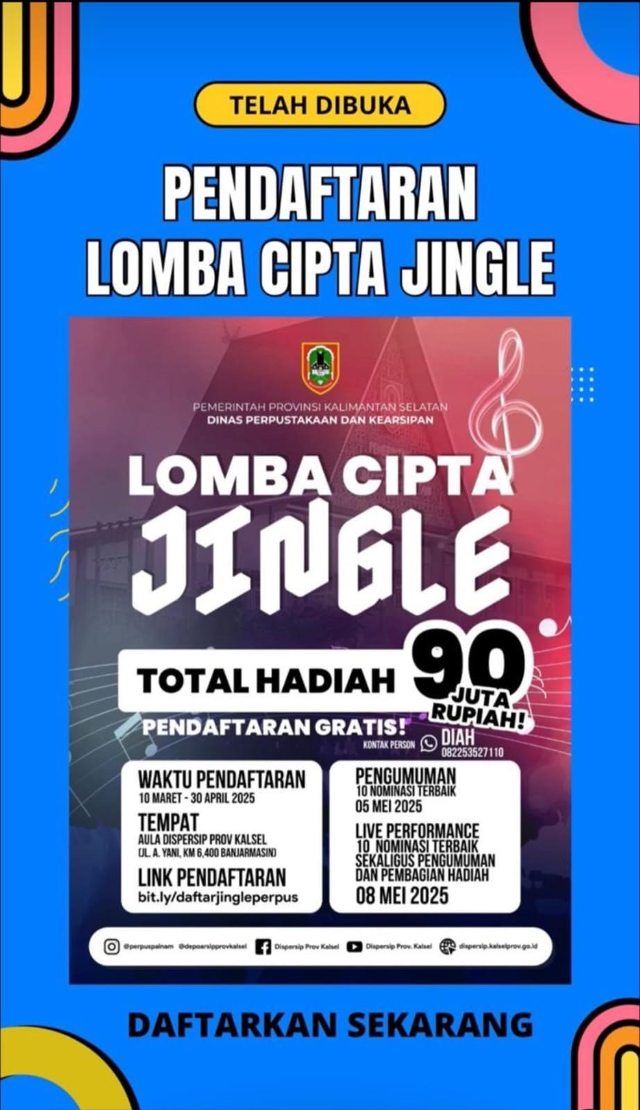 Dispersip Kalsel Buka Pendaftaran Lomba Cipta Jingle, Total Hadiah Rp90 Juta