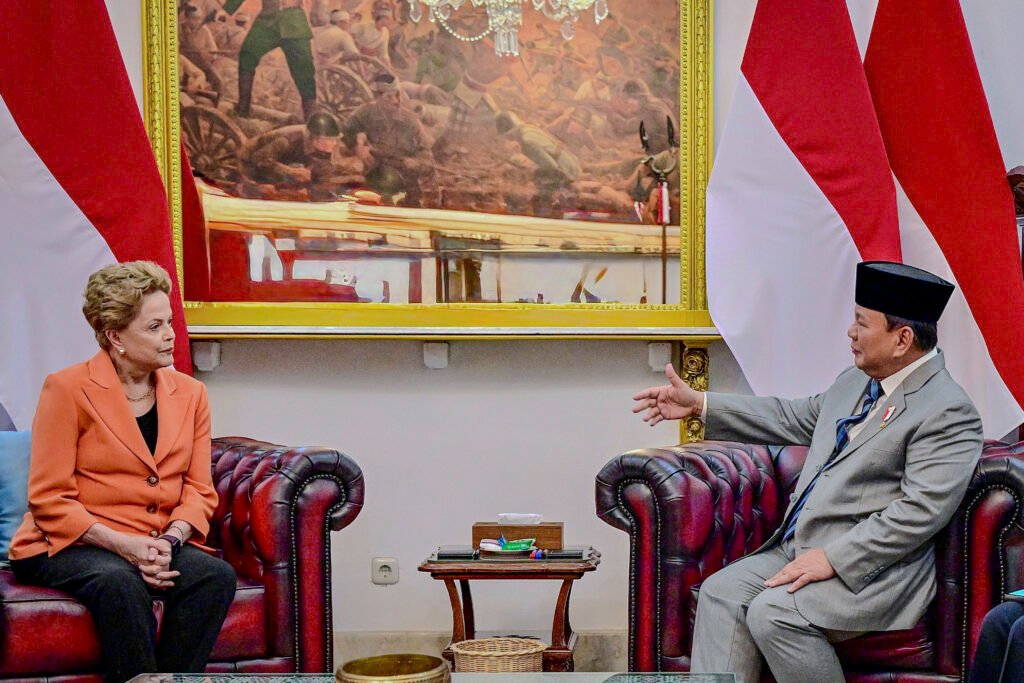 Presiden Prabowo Terima Kunjungan Kehormatan Presiden NDB Dilma Rousseff di Istana Merdeka