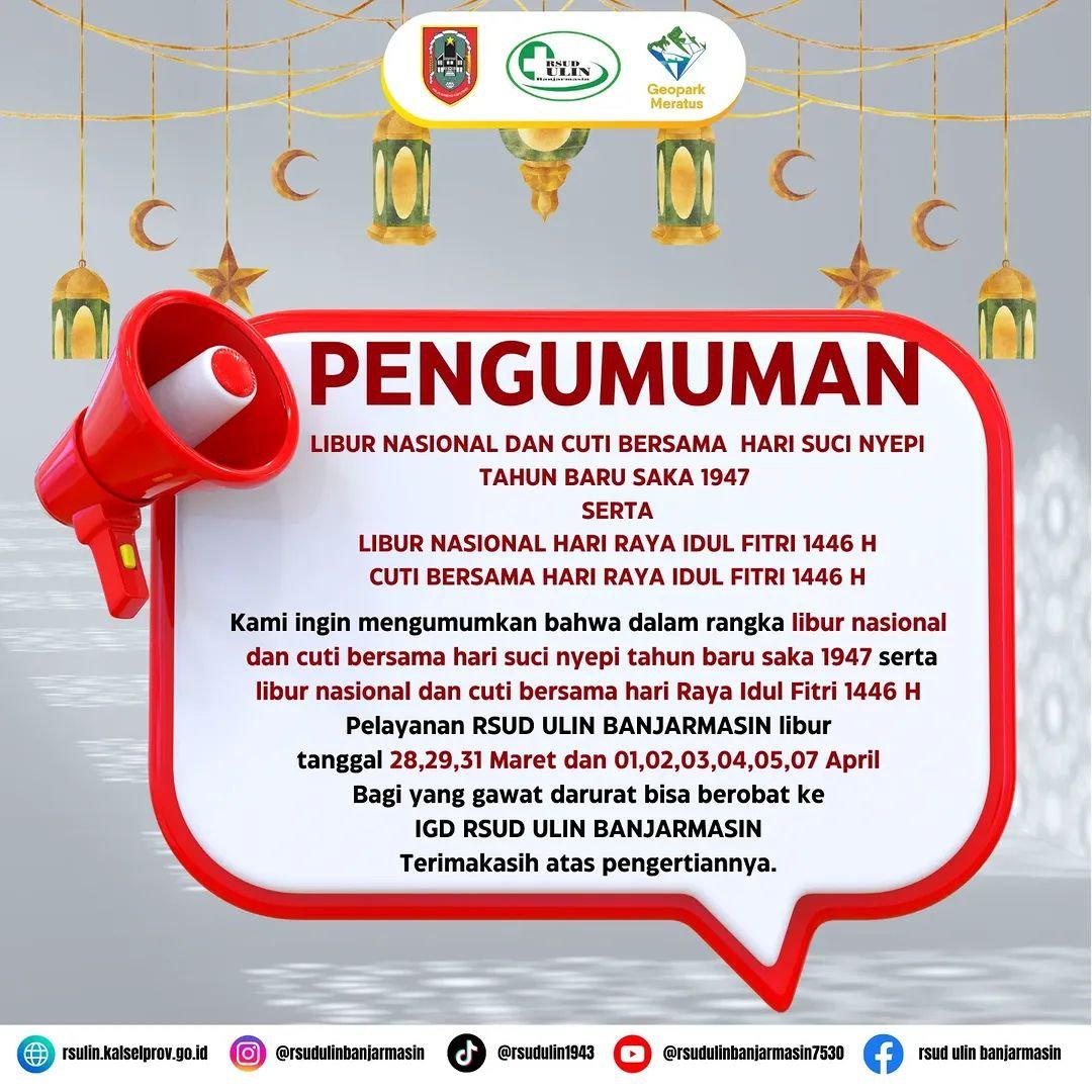 Libur Nyepi dan Lebaran Idulfitri, Pemprov Kalsel Pastikan Pelayanan RSUD Ulin Tetap Berjalan