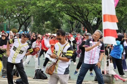 Ribuan Warga Tapin Meriahkan Senam Ceria dan Kampanye Gema Cermat HUT ke-80 RI