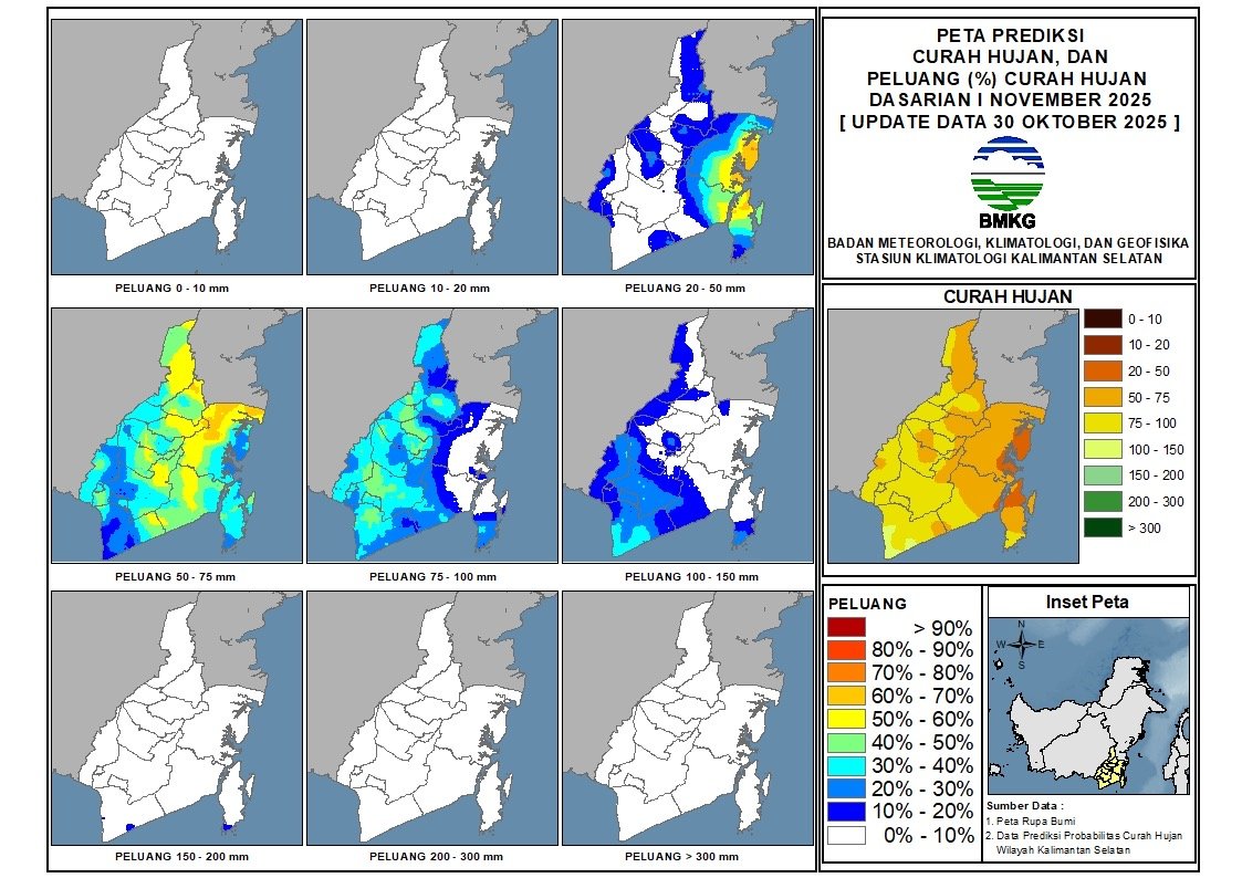 BMKG Kalsel: Awal November Didominasi Hujan Menengah, Waspadai Potensi Hujan Lebat Lokal di Beberapa Wilayah