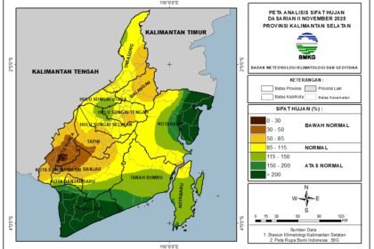 BMKG Staklim Kelas I Kalsel: Update Analisis dan Prediksi Curah Hujan Kalimantan Selatan Dasarian II–III November 2025