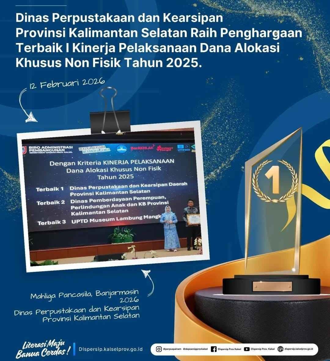 Dispersip Kalsel Raih Terbaik I Kinerja Pelaksanaan DAK Non Fisik 2025