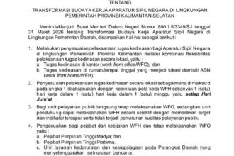 Pemprov Kalsel Terapkan Transformasi Budaya Kerja ASN, WFH Setiap Jumat