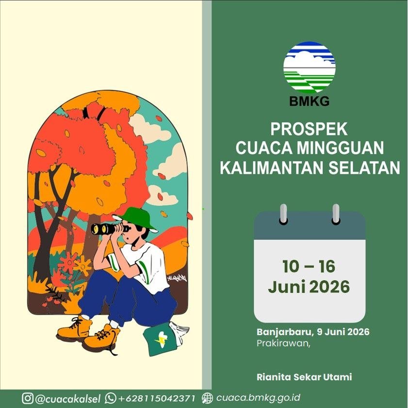 BMKG: Kalsel Berpotensi Diguyur Hujan Disertai Petir pada 10–16 Juni 2026