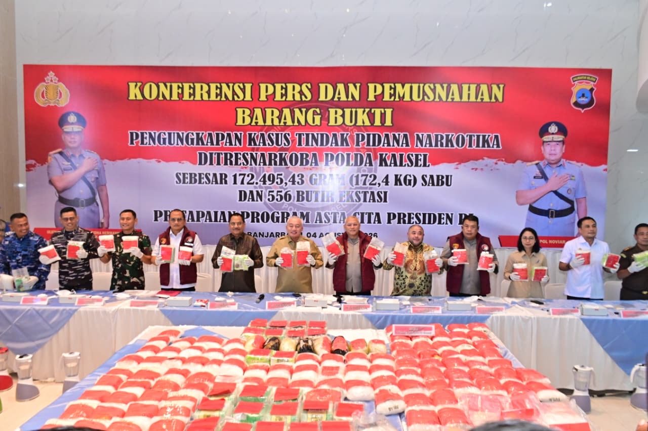 Gubernur H. Muhidin Apresiasi Polda Kalsel Musnahkan 172,4 Kg Sabu, Ajak Semua Pihak Perangi Narkoba